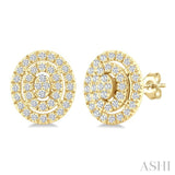 1/5 Ctw Double Halo Oval Shape Petite Round Cut Diamond Fashion Stud Earrings in 10K Yellow Gold
