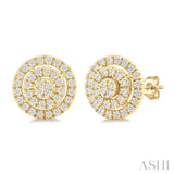1/5 Ctw Double Halo Round Shape Petite Round Cut Diamond Fashion Stud Earrings in 10K Yellow Gold