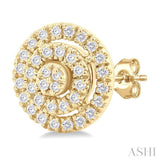 1/5 Ctw Double Halo Round Shape Petite Round Cut Diamond Fashion Stud Earrings in 10K Yellow Gold
