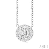 1/6 Ctw Double Halo Oval Shape Petite  Round Cut Diamond Fashion Pendant With Chain in 10K White Gold