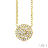 1/6 Ctw Double Halo Oval Shape Petite  Round Cut Diamond Fashion Pendant With Chain in 10K Yellow Gold