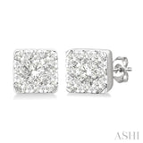 1/6 Ctw Lovebright Petite Square Shape Round Cut Diamond Fashion Stud Earring in 10K White Gold