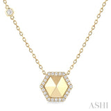 1/4 ctw Petite Hexagon Round Cut Diamond Halo Fashion Necklace in 14K Yellow Gold