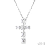 1/2 Ctw Cross Emerald Cut Diamond Fashion Pendant With Chain in 14K White Gold