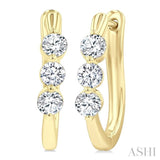 3/4 Ctw 3-Stone Round Cut Diamond Fashion Hoop Earrings in 14K Yellow Gold