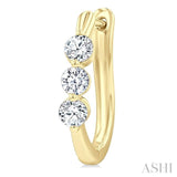 3/4 Ctw 3-Stone Round Cut Diamond Fashion Hoop Earrings in 14K Yellow Gold