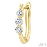 1/2 Ctw 3-Stone Round Cut Diamond Fashion Hoop Earrings in 14K Yellow Gold