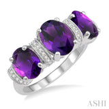 8x6 MM & 7x5 MM Tri Mount Oval Cut Amethyst and 1/10 ctw Round cut Diamond Semi Precious Ring in 10K White Gold