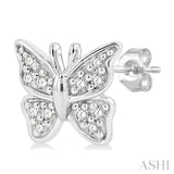 1/10 ctw Petite Butterfly Round Cut Diamond Fashion Stud Earring in 10K White Gold