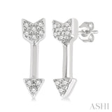 1/20 Ctw Petite Arrow Round Cut Diamond Fashion Stud Earrings in 10K White Gold