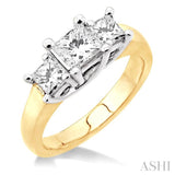 2 Ctw 3 Stone Princess Cut Diamond Ring in 14K Yellow and White Gold