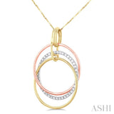 1/3 ctw Single Cut Diamond Circle Pendant in 10K Tri Color Gold with Chain