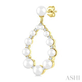 2 MM-4.5 MM Tear Drop Cultured Pearls and 1/4 Ctw Round Cut Diamond Fashion Earrings in 10K Yellow Gold