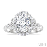 1/3 Ctw Oval Shape Carved Shank Round Cut Diamond Semi-Mount Engagement Ring in 14K White Gold