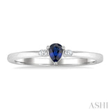 4x3 MM Pear Shape Sapphire and 1/50 Ctw Petite Round Cut Diamond Fashion Ring in 10K White Gold