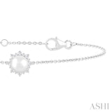 6 MM Round Shape Cultured Pearl and 1/10 Ctw Petite Round Cut Diamond Halo Bracelet in 10K White Gold