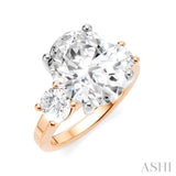 1 1/10 Ctw Tri-Mount Past, Present and Future Oval Shape Center Round Cut Diamond Semi-Mount Engagement Ring in 14K Rose and White Gold