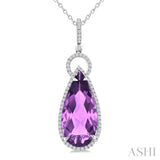 22X10 MM Evoque Gemstones Pear Shape Amethyst and 1/3 Ctw Round Cut Diamond Halo Semi-Precious Pendant With Chain in 14K White Gold
