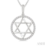 1/6 Ctw Star of David Round Cut Diamond Circle Fashion Pendant With Chain in 10K White Gold