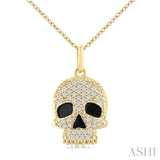 1/6 Ctw Petite Skull Round Cut Diamond Fashion Pendant With Chain in 10K Yellow Gold