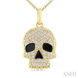1/6 Ctw Petite Skull Round Cut Diamond Fashion Pendant With Chain in 10K Yellow Gold
