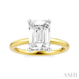 1/10 Ctw Emerald Shape Round Cut Diamond Semi-Mount Engagement Ring in 14K Yellow and White Gold