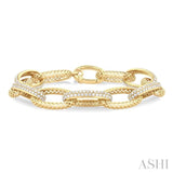 3 Ctw Open Window Oval Link Round Cut Diamond Fashion Bold Bracelet in 14K Yellow Gold