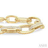 3 Ctw Open Window Oval Link Round Cut Diamond Fashion Bold Bracelet in 14K Yellow Gold