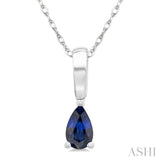 5X3 MM Pear Shape Sapphire Precious Solitaire Pendant With Chain in 14K White Gold