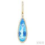 23x7 MM Pear Shape Blue Topaz and 3/8 Ctw Round Cut Diamond Halo Semi-Precious Earrings in 14K Yellow Gold