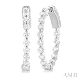 1 Ctw Inside-Out Single Prong Set Round Cut Diamond Hoop Earrings in 14K White Gold
