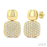 1/3 Ctw Cushion Shape Mount Pave Set Round Cut Diamond Fashion Earrings in 10K Yellow Gold