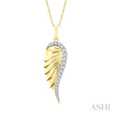 1/5 Ctw Fluted Texture Angel Wing Round Cut Diamond Pirouette Fashion Pendant With Chain in 14K Yellow Gold
