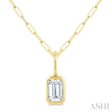 1/5 Ctw Emerald Cut Bezel Set Diamond Fashion Pendant With Paperclip Chain in 10K Yellow Gold