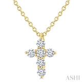 1/6 Ctw Round Cut Diamond Christian Cross 6-Stone Fashion Pendant With Chain in 14K Yellow Gold