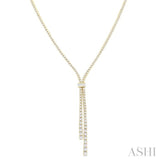 3 Ctw Split Y-Shape Baguette and Round Cut Diamond Lariat Necklace in 14K Yellow Gold