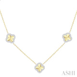 1/2 Ctw Fluted Clover Station Round Cut Diamond Necklace in 14K Yellow & White Gold