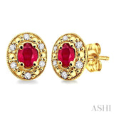 Oval Shape Gemstone & Diamond Earrings