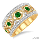 2.6 mm Round Cut Emerald and 1/2 Ctw Round Cut Diamond Band in 14K Yellow Gold