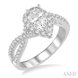 1 1/5 Ctw Diamond Engagement Ring with 5/8 Ct Pear Shape Center Stone in 14K White Gold