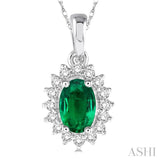 Oval Shape Gemstone & Diamond Pendant