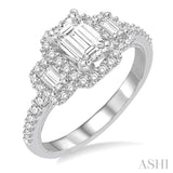 1 ctw Diamond Ladies Engagement Ring with 1/2 Ct Emerald Cut Center Stone in 14K White Gold