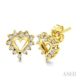 1/4 Ctw Round Cut Diamond Heart Earrings in 14K Yellow Gold