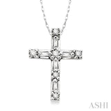 1/10 Ctw Diamond Cross Pendant in 10K White Gold with Chain