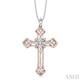 3/8 Ctw Round Cut Diamond Cross Pendant in 14K Rose and White Gold With Chain