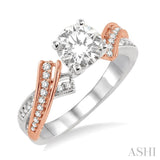 3/4 Ctw Diamond Engagement Ring with 1/2 Ct Round Cut Center Stone in 14K White and Rose Gold