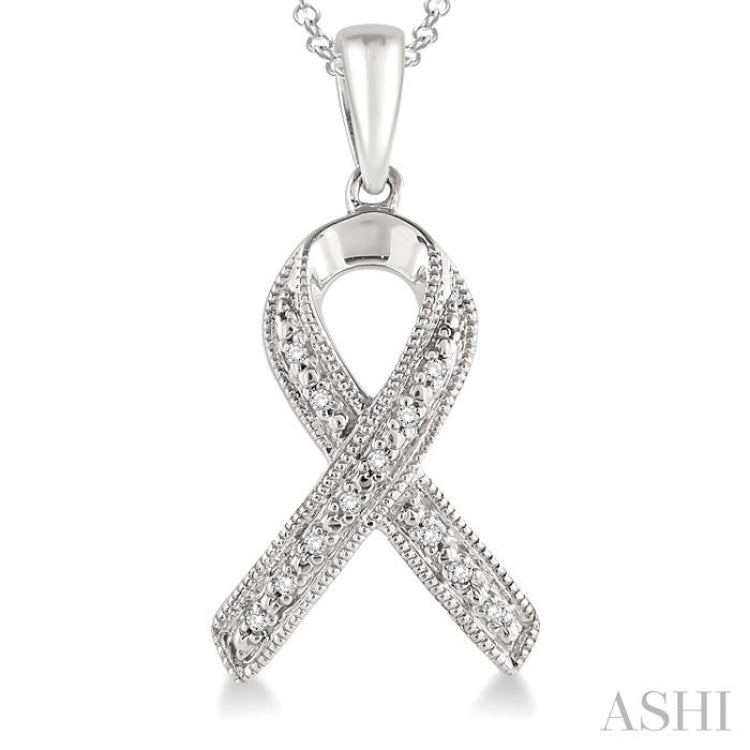 Silver Support Ribbon Diamond Fashion Pendant