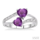 Silver Double Heart Shape Gemstone & Diamond Ring