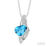 Silver Heart Shape Gemstone & Diamond Fashion Pendant