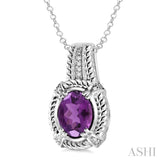 Silver Oval Shape Gemstone & Diamond Pendant